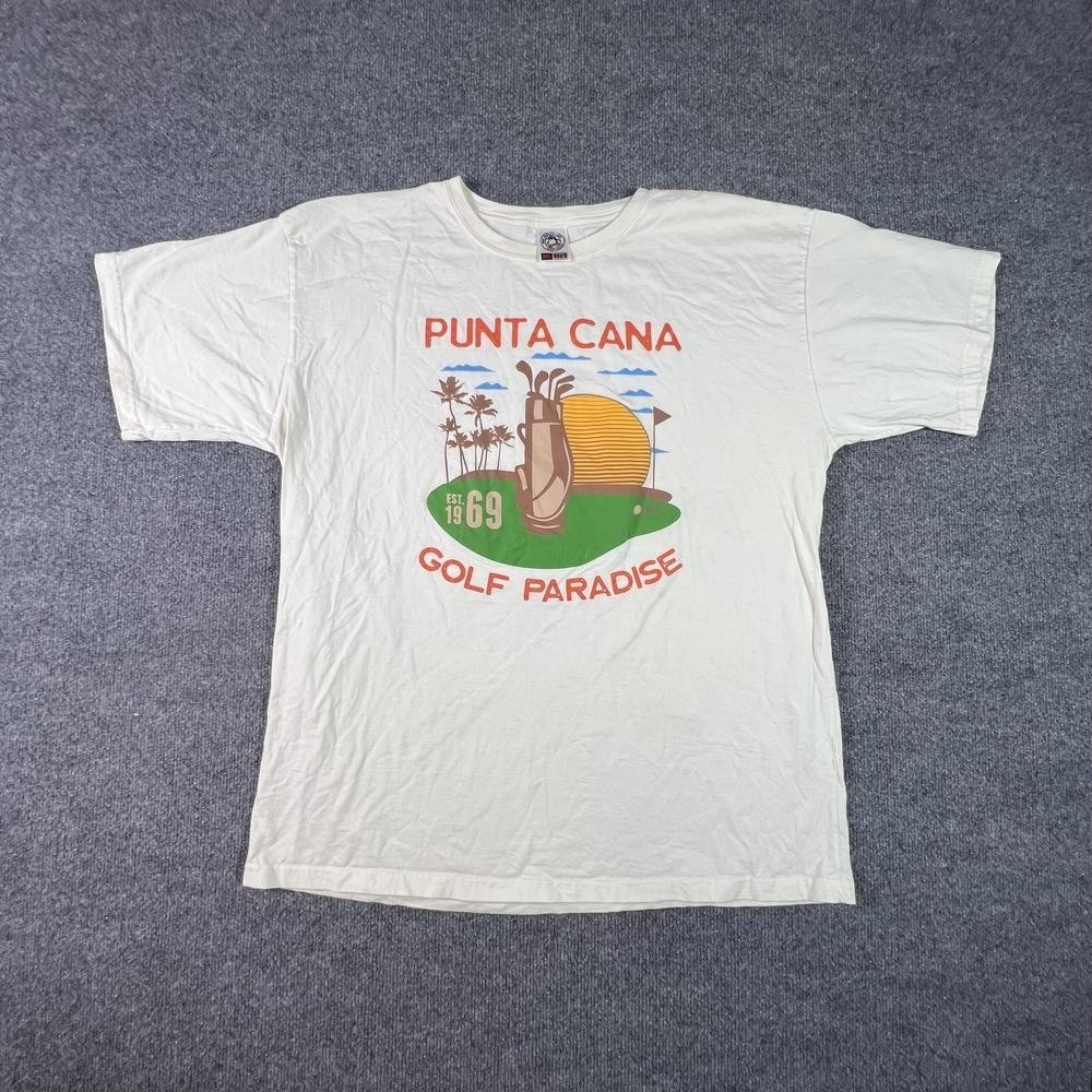 Penguin T-Shirt Men's 2XL White Cotton Punta Cana Golf Paradise Graphic Summer